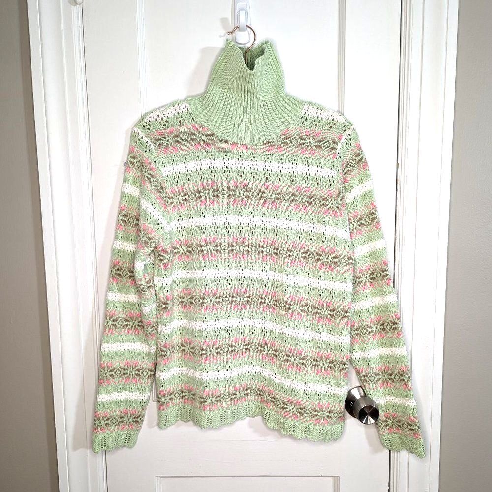Fashion Bug | Fair Isle Mint Green Turtleneck Sweater Size Large